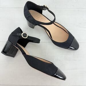 J.Crew Millie Ankle Strap Heels Size 8 Black Moiré Italian Leather Holiday Dance